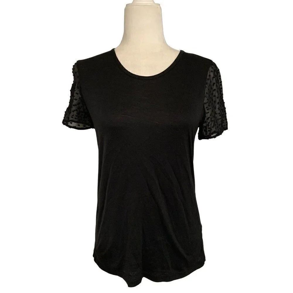 j crew womens new solid black Crew Neck lace short sleeve top t shirt xs